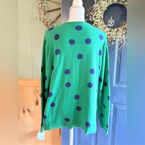 Quacker Factory Women L Sweater Green Blue Polka-Dot Cardigan With Attached Top - Picture 10 of 13